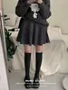 Saia midi plissada de cintura elástica, de alta qualidade, cor cinza escuro, versátil, linha A, para mulheres, outono precoce, cintura alta, modeladora, de malha