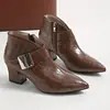 Botas de Moda Otoñales para Mujer 2026, Puntiagudas, Talla Grande, Tacón Medio, Tacón Grueso, Corte en V, Hebilla, Estilo Europeo y Americano, Adelgazantes, Botas Martin