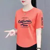 Camiseta de manga corta de marca para mujer, sobrestock de comercio exterior transfronterizo, corte holgado, talla grande, adelgazante, top que disimula la barriga, camisa moderna y elegante