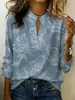 Camisa casual feminina estampada de gola V, corte solto, transfronteiriça Amazon Europeia e Americana