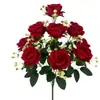 Ramo de Flores de Rosa de Terciopelo con Perlas Simuladas de 10 Cabezas para Decoración del Hogar, Boda, Hotel, Fotografía al Aire Libre y Ramo de Mano