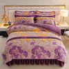 Conjunto de quatro peças de veludo de leite espesso, capa de edredom de fleece de coral dupla face, lençol e capa de edredom de flanela de fleece de mink dourado conjunto de três peças, atacado