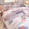 Conjunto de Roupa de Cama de Algodão Lavado Fresco e Simples de Quatro Peças, Estilo Princesa, Capa de Edredom para Todas as Estações, Lençol de Cama, Conjunto de Três Peças para Dormitório Atacado