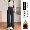 Calça de terno cinza feminina, novo estilo outono 2026, calça cinza de veludo cotelê, calça casual de perna reta, com bom caimento, perna larga, para mulheres baixinhas