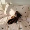 Funda de Almohada Bordada de Algodón Puro Lavado Clase A Estilo Niña con Lazo Funda de Almohada Cuero