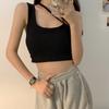 Ombro irregular Camisole mulheres verão desgaste exterior com almofada peito bonita volta quente menina curta interior mangas top elegante