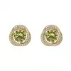 Pendientes de Plata de Ley S925 con Cierre de Hebilla Estilo Francés Retro, Brillantes con Diamantes Color Verde Oliva para Mujer, Pendientes de Lujo Ligero de Gama Alta con un Aspecto Versátil y Elegante