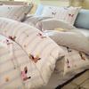 Conjunto de Quatro Peças de Lençóis e Capas de Edredom Estilo Ins de Qualidade Classe A para Casa, Conjunto de Roupa de Cama com Capa de Edredom de Algodão Lavado Estilo Fresco, Conjunto de Três Peças