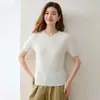 Otoño 2026 Nuevo Estilo Tejido de Canalé Casual Suéter Sencillo de Manga Corta Prendas de Punto para Mujer Cuello Redondo Suéter de Tejido de Canalé