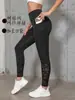 Venta Caliente Transfronteriza Malla con Flocado de Árbol Empalme Ajustado Yoga Suave Cómodo Ajuste que Levanta Cadera Un Pantalón Ropa Deportiva para Mujer