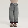 Pudding Haru Pantalones Nuevos de Invierno para Niñas Otoño e Invierno 2024 Nuevos Jeans Gruesos Versátiles con Forro de Felpa para Niños