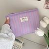 311024 polegadas bolsa de cosméticos listrada em lona feminina portátil de grande capacidade bolsa de armazenamento com forro bolsa para lavar cuidados com a pele