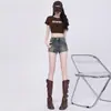 Shorts de Mezclilla Retro Americanos para Mujer, Tendencia Verano 2026 Versátiles Nuevos de Cintura Alta Ajustados de Línea A Hot Pants