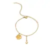 Tobillera con Colgante de Flor Cadena de Acero Inoxidable Chapada en Oro de 18 Quilates Joyería de Circonita Estilo Festivo de Venta Caliente Transfronteriza Europea y Americana Joyería para el Pie