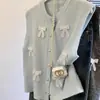 Chaleco de Botón Único Estilo Coreano con Lazo Nuevo Primavera y Otoño para Mujer Dulce Elegante Versátil en Capas