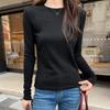Camiseta Básica de Canalé de Manga Larga para Mujer, Nuevo Estilo Otoño, Top Sencillo y Versátil de Color Sólido Ajustado, Camiseta Base para Mujer