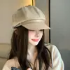 Gorra octogonal de estilo británico vintage para otoño e invierno, moderna y versátil, circunferencia de cabeza grande, ala de cuero, gorra de artista con forma de nube, gorra de repartidor para mujer