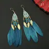 Pendientes de Borla con Plumas Azules Estilo Étnico 2025 Nuevos Más Vendidos Estilo Bohemio de Vacaciones Pendientes Impresionantes y Únicos