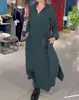 Vestido Pulôver Casual Solto de Cor Sólida com Decote V de Manga Longa para Mulheres, Lançamento Primavera e Outono 2025, Transfronteiriço, Novo, Amazon Europeu e Americano