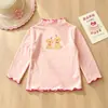 Camiseta Infantil de Manga Longa com Gola Alta, Bloco de Cores e Babados, Forrada com Fleece, para Primavera e Outono - Atacado
