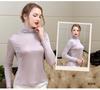 Nova Camisa T-shirt Base de Seda Feminina Camisa Tricotada de Seda de Amora Manga Longa Gola Alta Gola Rolê Top