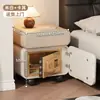 Mesa de Cabeceira com Cofre Integrado, Design Multifuncional Moderno Simples, Estrutura de Madeira Maciça Pura, Cofre de Quarto com Armazenamento de Senha