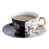 Festival do Meio Outono Louro Dourado Cerâmica Pintada Porcelana Azul e Branca Xícara de Café e Pires para Mulheres, Novo Estilo Chinês Xícara de Presente para Chá da Tarde