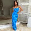XY24160 Verano 2024 Nuevo Estilo Elegante Cintura Ceñida y Cadera Falda Estilo Europeo y Americano Estampado Bolsillo Cuello Tirantes Vestido
