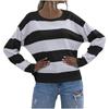 Suéter de punto casual holgado para mujer de Amazon, con rayas, bloques de color, cuello redondo, suéter de cuello redondo de manga larga transfronterizo, suéter para ir al trabajo
