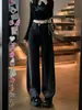 Jeans de Cintura Alta Wide Leg Estilo Americano Feminino 2024 Novo Gradiente Emagrecedor Solto Verão Calça Reta