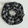 Goma de pelo scrunchie azul a cuadros de cuatro capas estilo retro coreano para mujer, Cuerda para el pelo grande de alta gama para moño, Adorno para el pelo