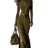 2025 En Stock Alta Calidad Doble Cara Cachemir Nuevo Otoño Moda Europea y Americana Elegante Temperamento Cremallera Cuello Alto Vestido
