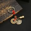 Llavero de coche con cerradura Longfeng Ruyi de latón, colgante retro con cinco emperadores, dinero Hulu, colgante para bolso de hombre y mujer, estilo chino