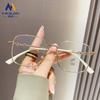 Óculos de grau anti-luz azul Cyber Celebrity, armação grande de seda dourada, lentes para miopia, óculos de grau femininos