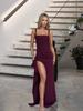Vestido de Verano para Mujer Europeo y Americano 2025 Nuevo Color Puro Sexy Ajustado Moda Cintura Abertura Asimétrica Falda Larga Tirantes