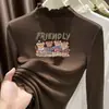 Camiseta de Lã com Gola Alta e Babados de Manga Longa para Meninas Outono/Inverno Top Infantil Outono/Inverno