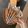 Cuchillo y Tenedor de Acero Inoxidable 304 con Mango de Bambú, Cubiertos Occidentales Creativos Estilo Hotel, Juego Doméstico de Cuchillo, Tenedor y Cuchara para Bistec 3D