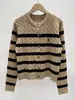 Cardigan Clásico de Punto a Rayas para Mujer, Otoño e Invierno, Cuello Redondo, Corte Ajustado, Abrigo Suéter Versátil