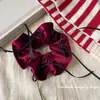 Veludo de Alta Qualidade Anel para Cabelo Anel para Cabelo com Laço de Pérola Vinho Tinto Vintage Francês Anel para Cabelo Anel para Rabo de Cavalo Alto Acessórios de Cabelo para Mulheres