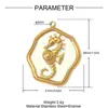 Colgante de acero inoxidable con ojo de corazón incrustado en oro de dos colores para DIY para mujer, collar de caballito de mar sol, tortuga, charm de joyería de acero de titanio