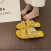 Sandalias Planas Super Deslizables de Cuero Suave con Hebilla Estilo Francés para Mujer, Sandalias Casuales de Playa para Exteriores de Verano Dopamina