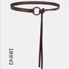 Cinturón rojo accesorio sensación de alta gama cadena de cintura anudado cuerda para la cintura retro nicho pequeño cinturón de cuero para mujer hebilla redonda faja de cintura marrón