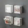 Caja de almacenamiento de tapa abatible para pared para baño, organizador de bastoncillos de algodón y almohadillas de maquillaje, caja de almacenamiento transparente a prueba de polvo