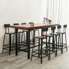 Mesa e Cadeira para Cafeteria Bar de Chá com Leite Estilo Retro Americano Mesa de Bar Longa Madeira Maciça Mesa de Bar de Lazer Combinação de Banqueta Alta