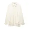 Moda Femenina Nueva Primavera Color Sólido Encaje Textura de Seda Satén Solapa Camisa Manga Larga Blusa de Encaje