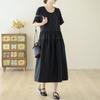 Vestido Negro Elegante de Alta Gama Estilo Hepburn Moda Nuevo Talla Grande Suelto Cubre Carne Verano Manga Corta Vestido Negro