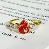 Anel de Abóbora Esmaltado Vermelho Doce e Luxuoso com Incrustações de Zircônia, Design Aberto, Estilo de Nicho de Luxo, Novo Anel Empilhável Estilo Chinês