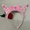 Nova Tiara Kuromi Infantil Tiara Trançada Sanrio para Meninas Acessórios de Cabelo de Princesa Peruca com Coroa Adorno de Cabeça com Fitas