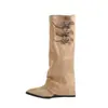 Botas Largas Blancas Chuyuji Hasta la Rodilla para Mujer con Punta Fina, Aumentadoras de Altura, Tacón de Cuña, Botas de Montar