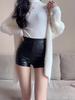 Pantalones Cortos de Cuero Negro para Mujer 2025 Nuevo Otoño Hot Pants Sexy Cintura Alta Ajustados Ajustados Línea A Pantalones Casuales